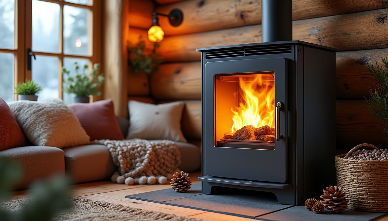 découvrez comment le poêle à granulés chauffe écologiquement les pièces de vie des chalets, offrant confort et respect de l'environnement.